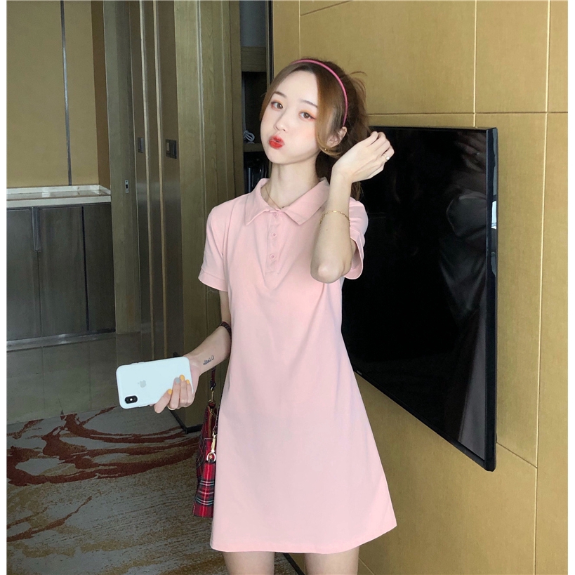 Váy polo ngắn tay màu hồng thiết kế xinh xắn thời trang cho nữ | BigBuy360 - bigbuy360.vn