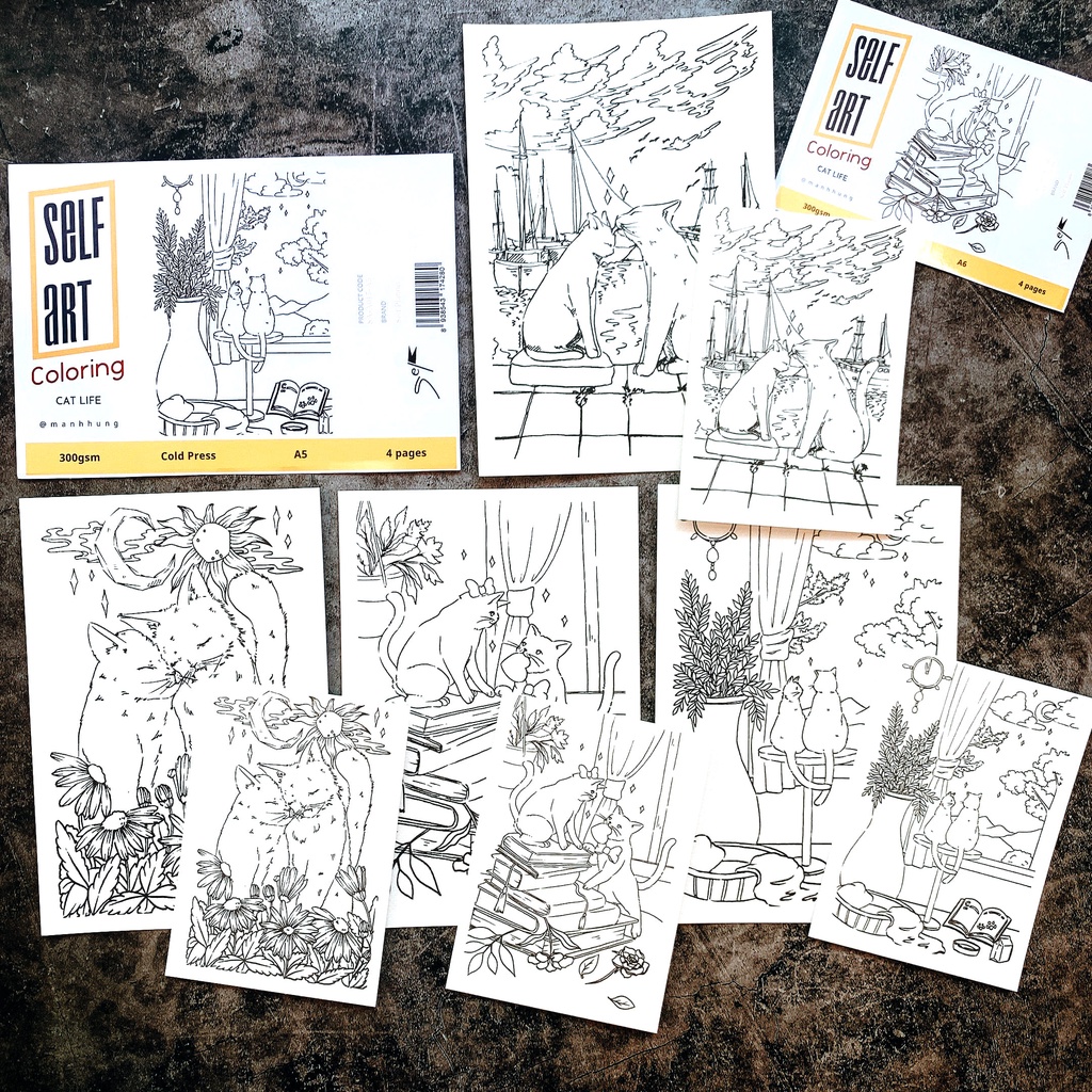 Line Art - Tranh Tô Màu Vẽ Sẵn Self Art - Tổng Hợp Của nhiều Họa Sĩ Việt Nam - Postcard Tô Màu A6/A5