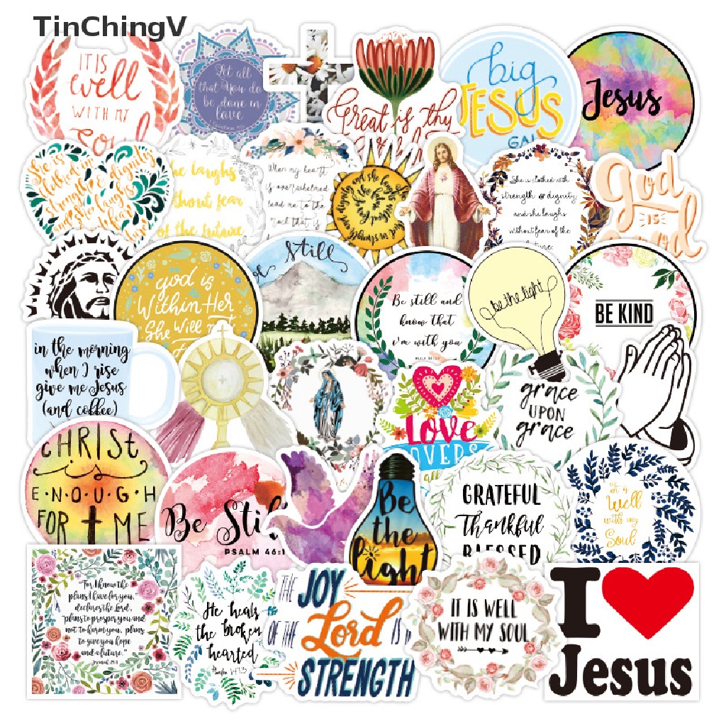 Set 50 Sticker Dán Trang Trí Ván Trượt / Tủ Lạnh DIY Hình Chúa Jesus