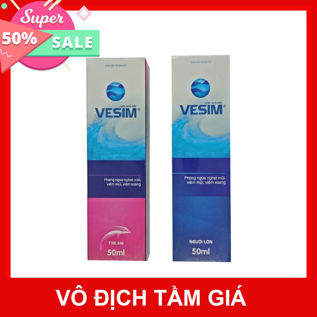 XỊT MŨI NƯỚC MUỐI BIỂN VESIM – HỖ TRỢ LÀM SẠCH MŨI, THÔNG MŨI, NGĂN NGỪA VIÊM ĐƯỜNG HÔ HẤP (CHAI 50ML)