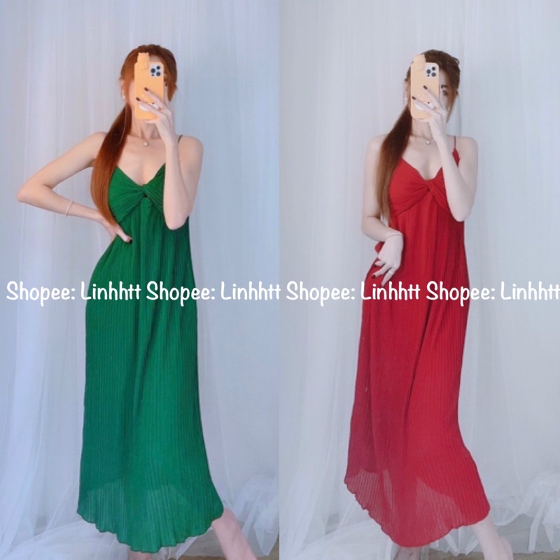 Linh Htt Đầm 2 dây dập ly xoắn ngực ulzzang váy 2 dây maxi sang trọng