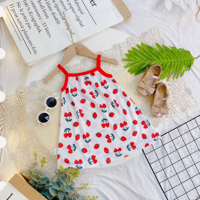 Váy bé gái, Váy hai dây chất cotton thông hơi mềm mịn, mát lạnh mùa hè Xuân Cường Kids size từ 8 đến 20kg