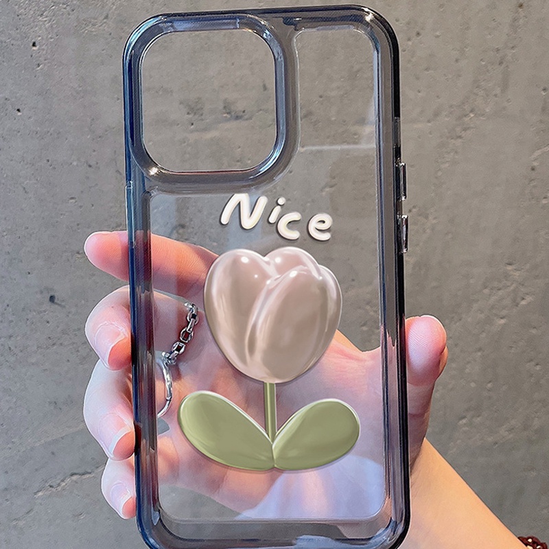 Ốp Điện Thoại DecoPhone Acrylic tpu Mềm Trong Suốt Họa Tiết Hoa Tulip Cho iphone 6s 7 8 plus x xs xr 11 12 13 14 15 max pro