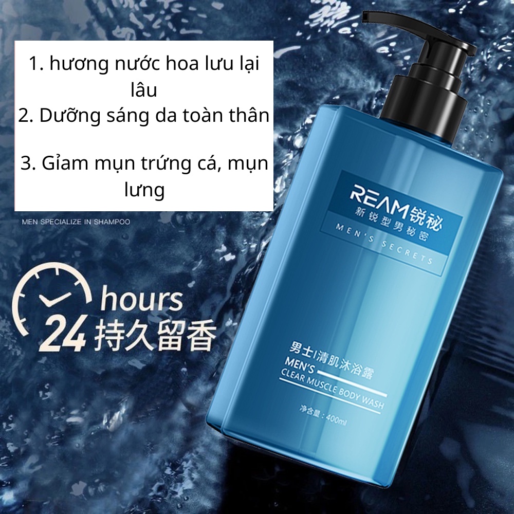 Sữa tắm dầu gội 2 trong 1 hương nước hoa thơm dành cho nam , ngăn mụn dưỡng sáng và ngăn đổ mồ hôi toàn thân