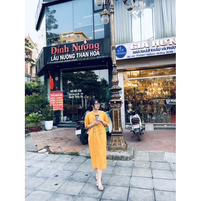 (VIDEO) Đầm thun suông chất cotton in hình gấu ngủ video thật shop quay | BigBuy360 - bigbuy360.vn