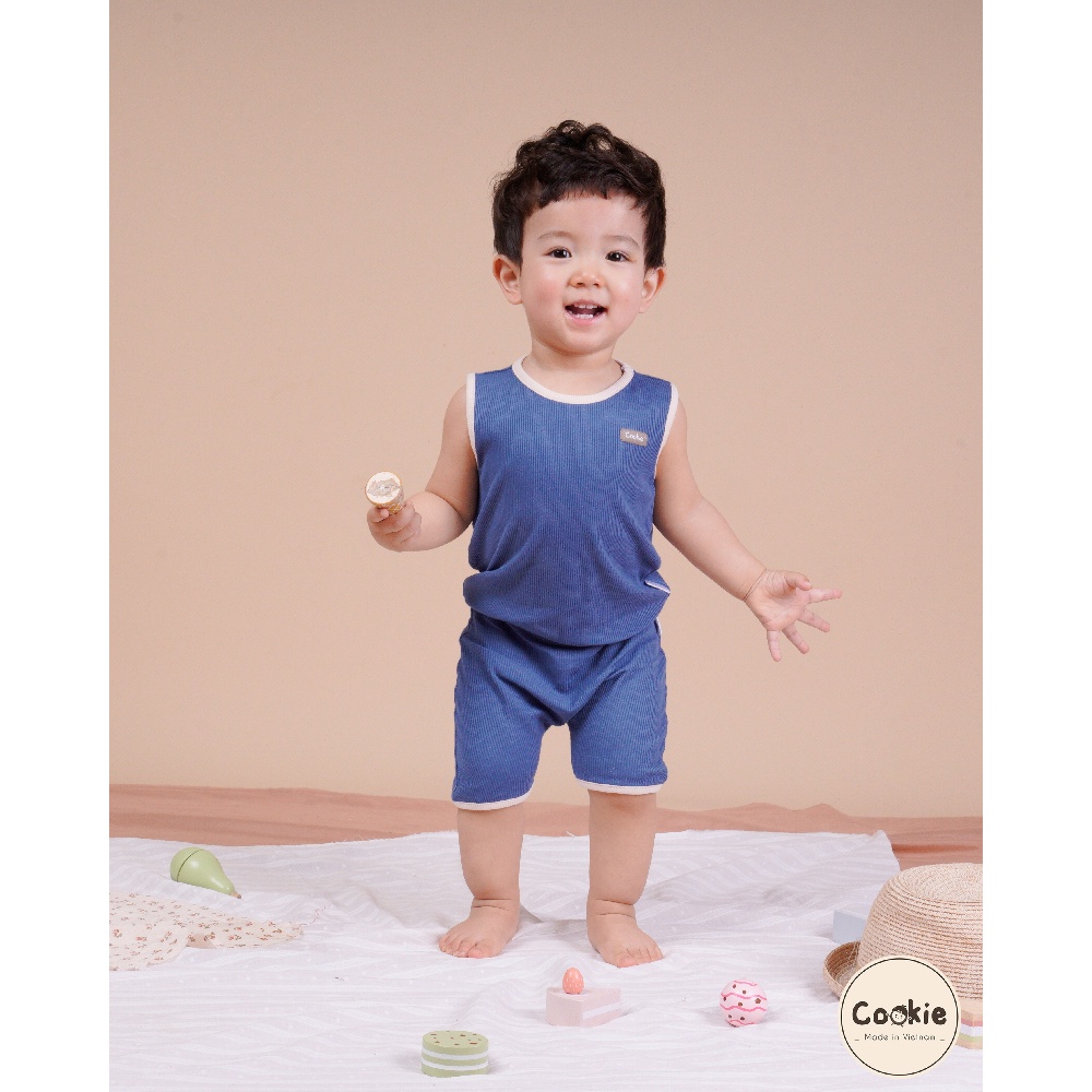 Bộ quần áo ba lỗ Hrnee Cookie phối viền cho bé từ 6 tháng đến 4 tuổi