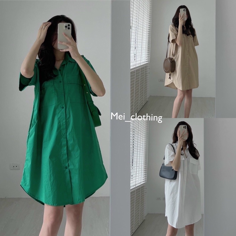 [Ảnh thật/video] Váy sơmi ngắn tay Ulzzang tông màu độc lạ