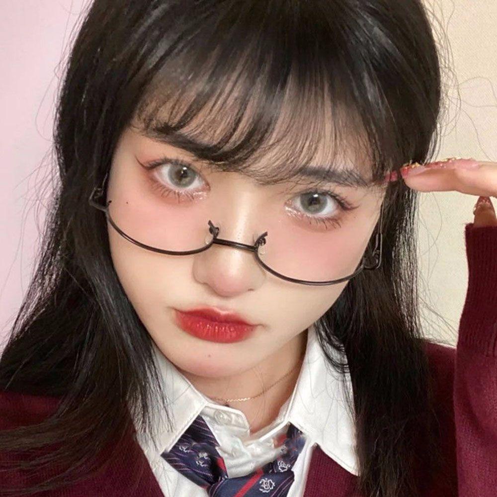 FORBETTER Lovely Oval Glasses Frame Cute Photography Decoration Half Frames Glasses Frame Without Glasses Lens Fashion Male Party Eyewear Cosplay Eyewear Spectacle Frames/Multicolor