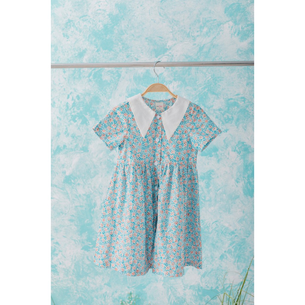 [LITTLE PINK] MAYA DRESS - Váy hoa xanh cổ trắng bé gái