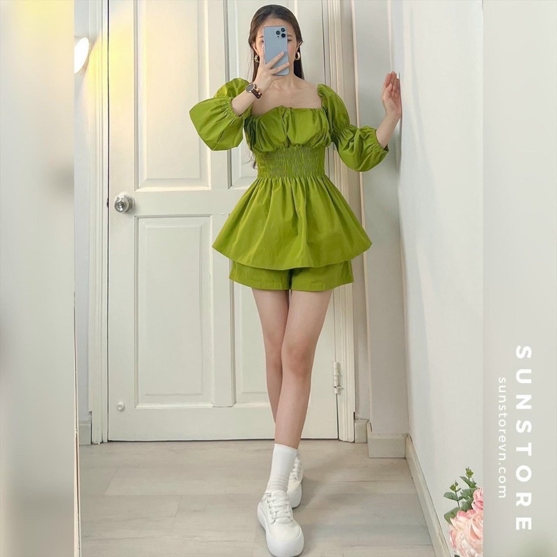 Set áo trễ vai bo chun + short ❤️