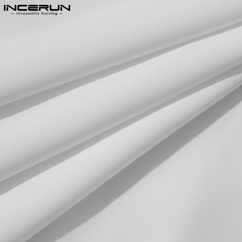 Áo sơ mi INCERUN tay dài màu trắng cổ chữ V thời trang dành cho nam