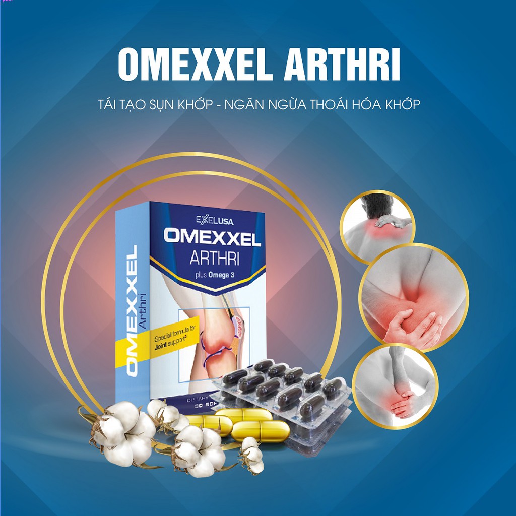 Combo 2 hộp viên uống bổ xương khớp Omexxel Arthri(30 viên/hộp)- Tặng 1 hộp viên uống bổ sung canxi Omexxel Calk2 30viên