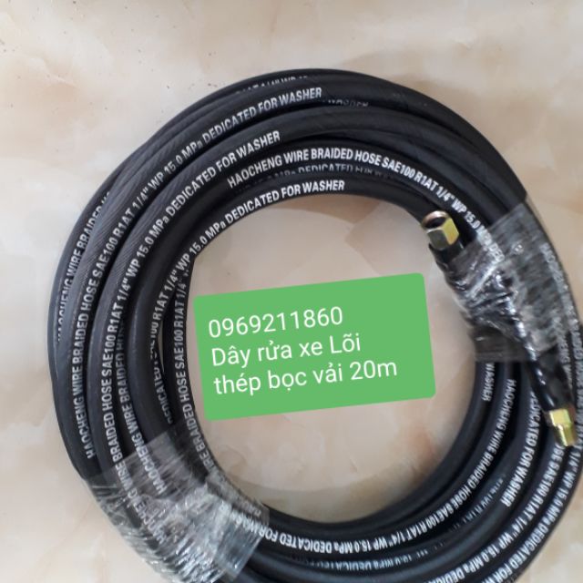 DÂY RỬA XE LÕI THÉP BỌC VẢI DÀI 20M ÁP LỰC CAO CHO MÁY RỬA XE ĐẦU DỜI