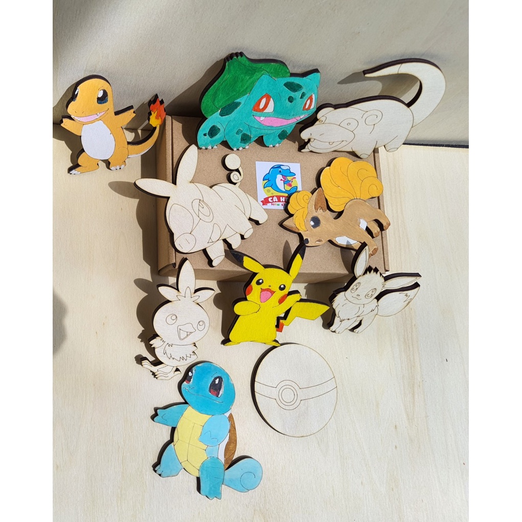 Tô màu gỗ POKEMON  tặng kèm nam châm tủ lạnh