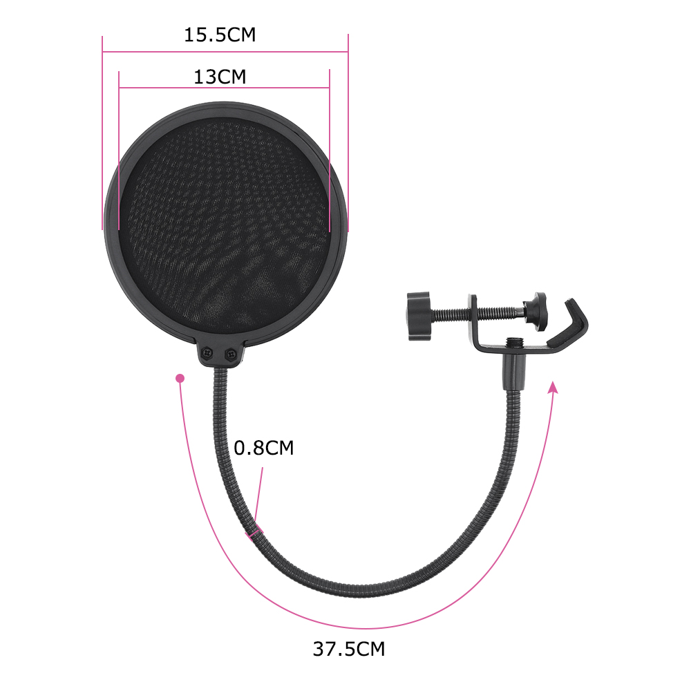 PI  Microphone Pop Filter Mesh Shield Mic Blowout Preventer Recording Windproof Microphone Anti Noise Net Cover Cantilever Bracket