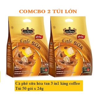 Combo 2 túi lớn x 50 gói/túi x 24g/gói cà phê sữa hòa tan 3 in 1 king coffee - đậm đà cà phê sữa việt nam