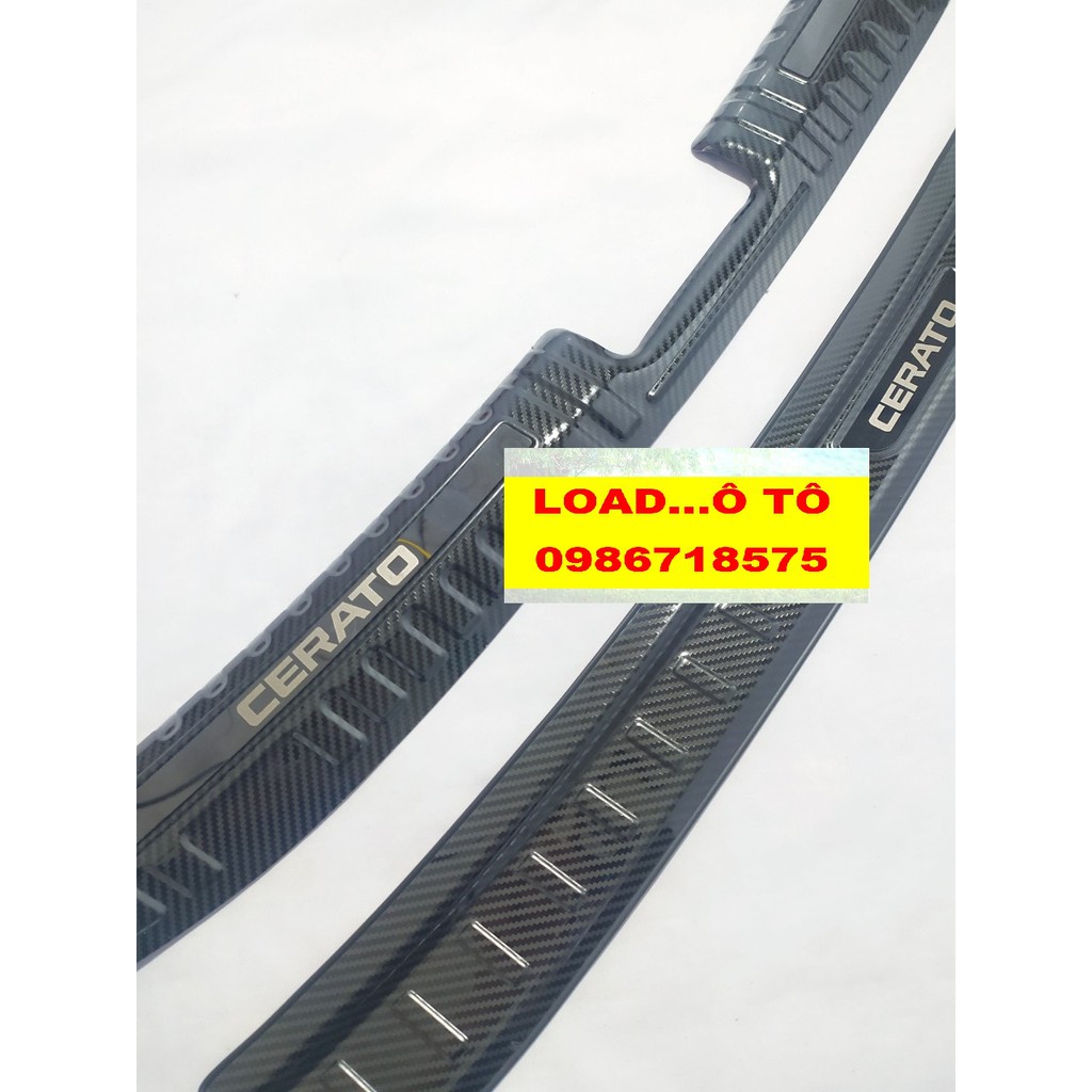 Ốp Bậc Cửa, Nẹp Bước Chân, Cốp Sau KIA Cerato 2019-2021 Vân Carbon Cao Cấp