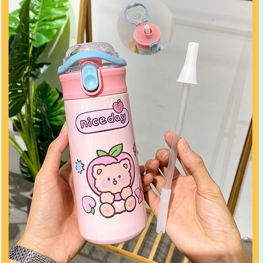 Bình Nước Giữ Nhiệt 550ML Kèm Ống Hút Tiện Lợi Dành Cho Bé