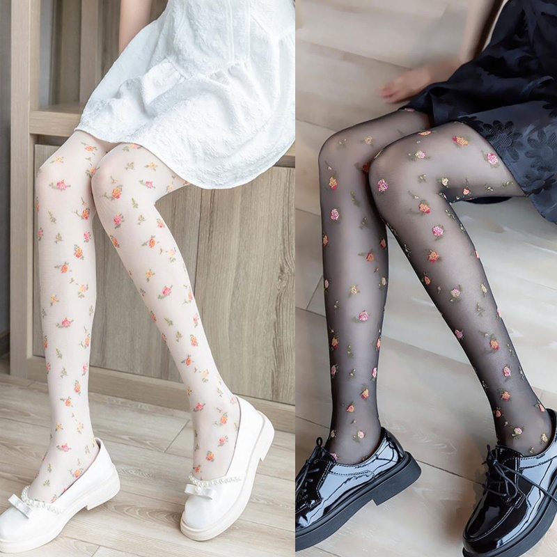 Xixi Quần Tất Lụa Mỏng In Họa Tiết Hoa Nhiều Màu Sắc Phong Cách Lolita Pháp Ngọt Ngào Thời Trang Cho Nữ