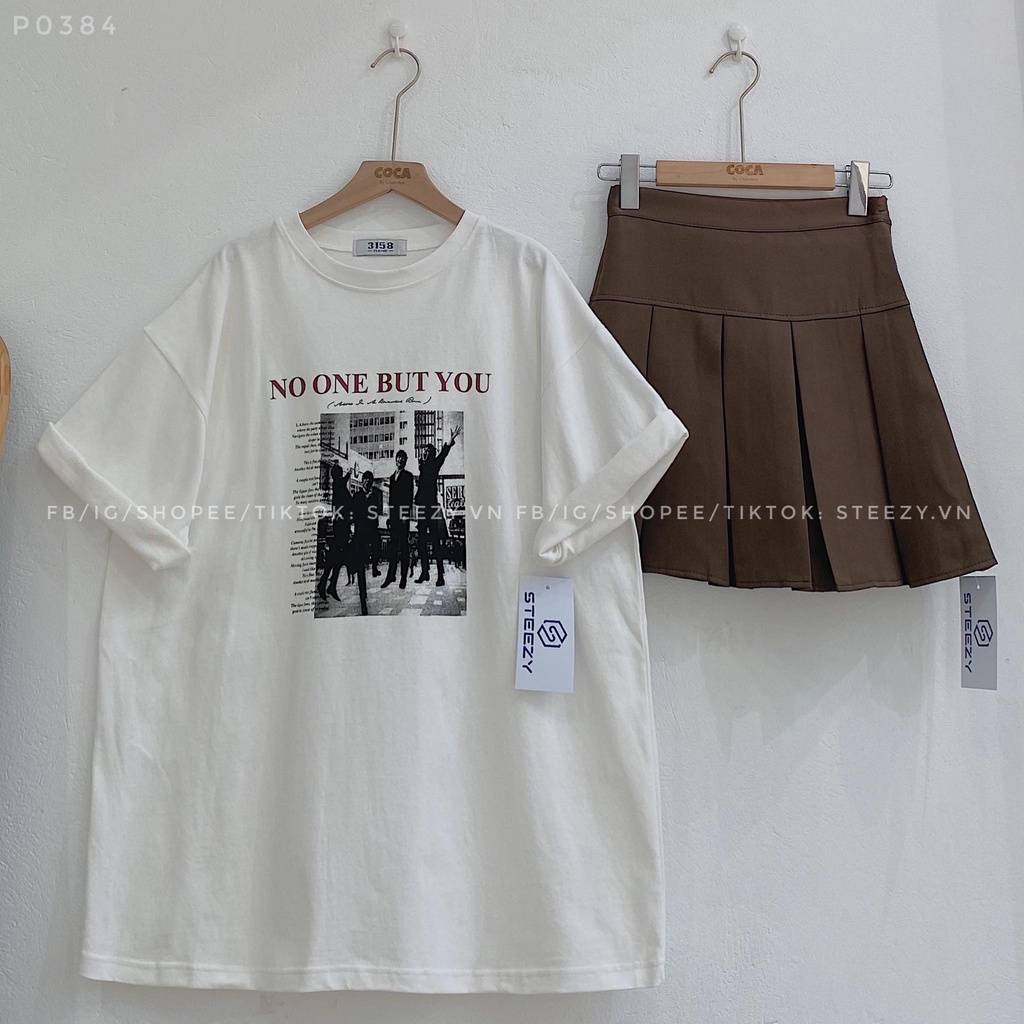 Áo thun cotton mặt lông dày in hình chữ NO ONE BUT YOU form ngắn rộng