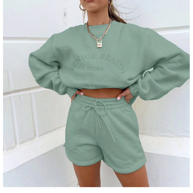 Set thể thao nỉ 2 món áo tay dài + quần short