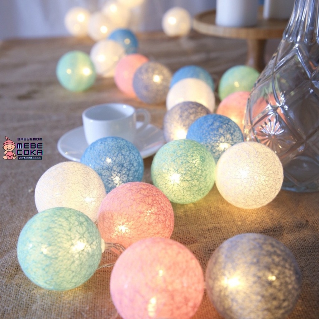 Dây đèn LED RƠM 20 bóng loại 4cm DÙNG PIN lung linh sắc màu