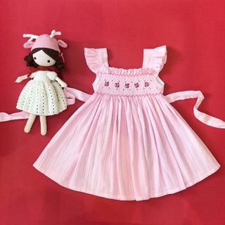 Đầm smock bèo ngực cánh tiên hồng MK065