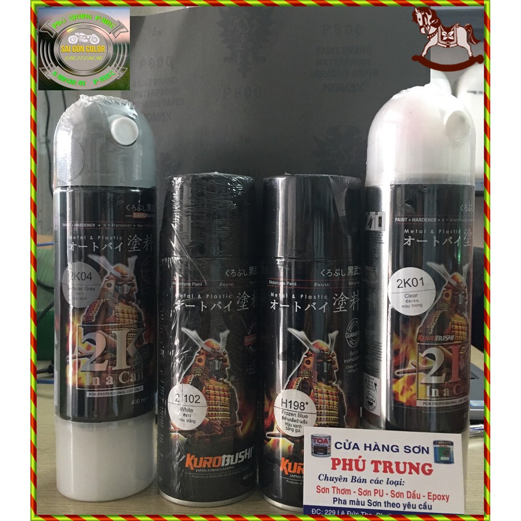 [COMBO] sơn xịt Samurai màu xanh băng giá thể tích mỗi chai 400ml dùng cho xe máy ( gồm 4 chai: 2K04, 102, 198, 2K01)