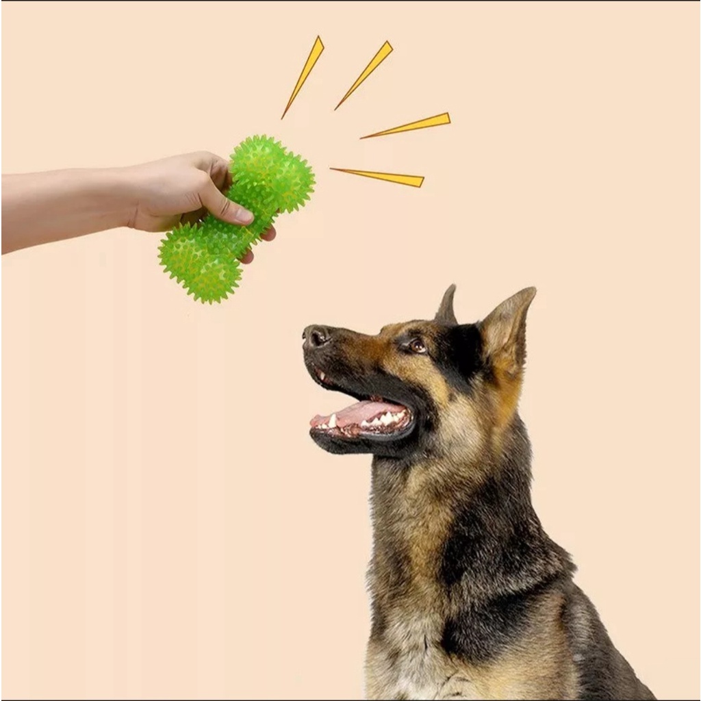 Đồ chơi chó mèo hình xương silicon - Đồ chơi gặm cho chó mèo hình xương tạ gai có kèn kêu