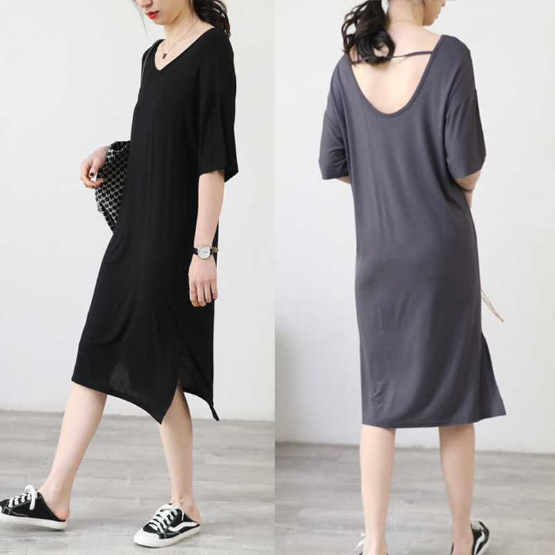 Đồ ngủ Tay Ngắn Dáng Rộng Màu Đen Trơn Thời Trang Mùa Hè Cho Nữ Size M-XL 40-85kg