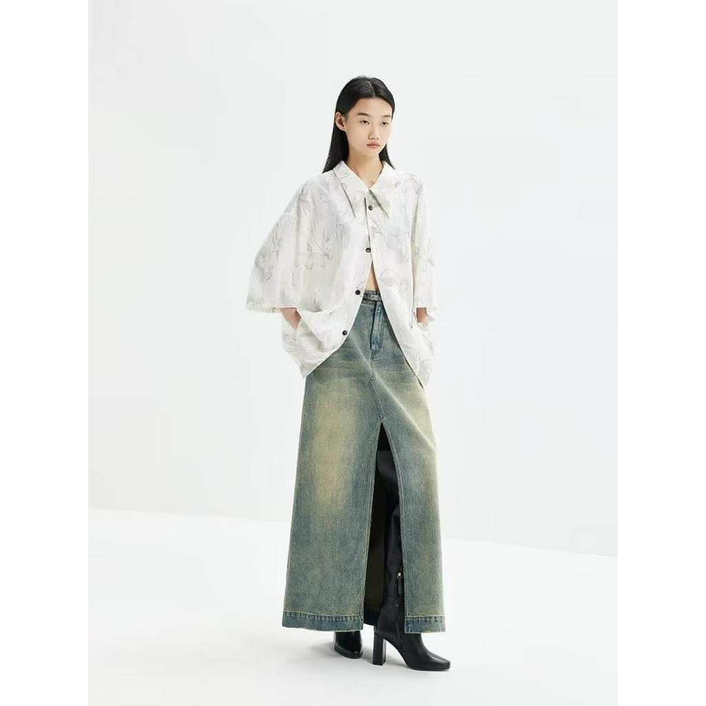 Magee Áo Sơ Mi Tay Ngắn Cổ Nhọn In Họa Tiết Retro Hàn Quốc Trẻ Trung Phổ Biến Thời Trang Cho Nam