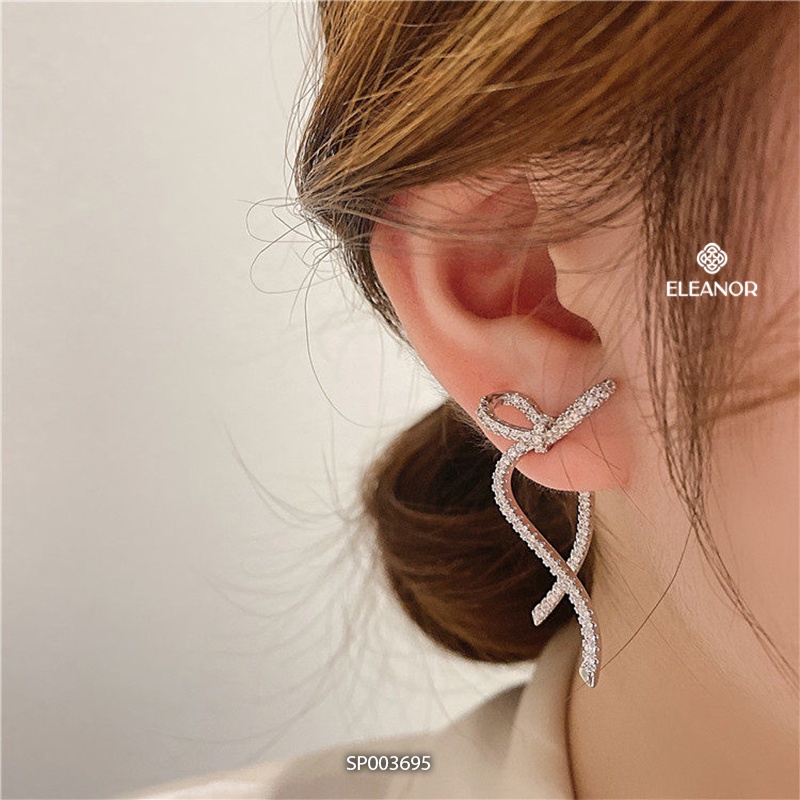 Bông tai nữ chuôi bạc 925 Eleanor Accessories hình nơ đính đá khuyên tai dáng thả phụ kiện trang sức 3695