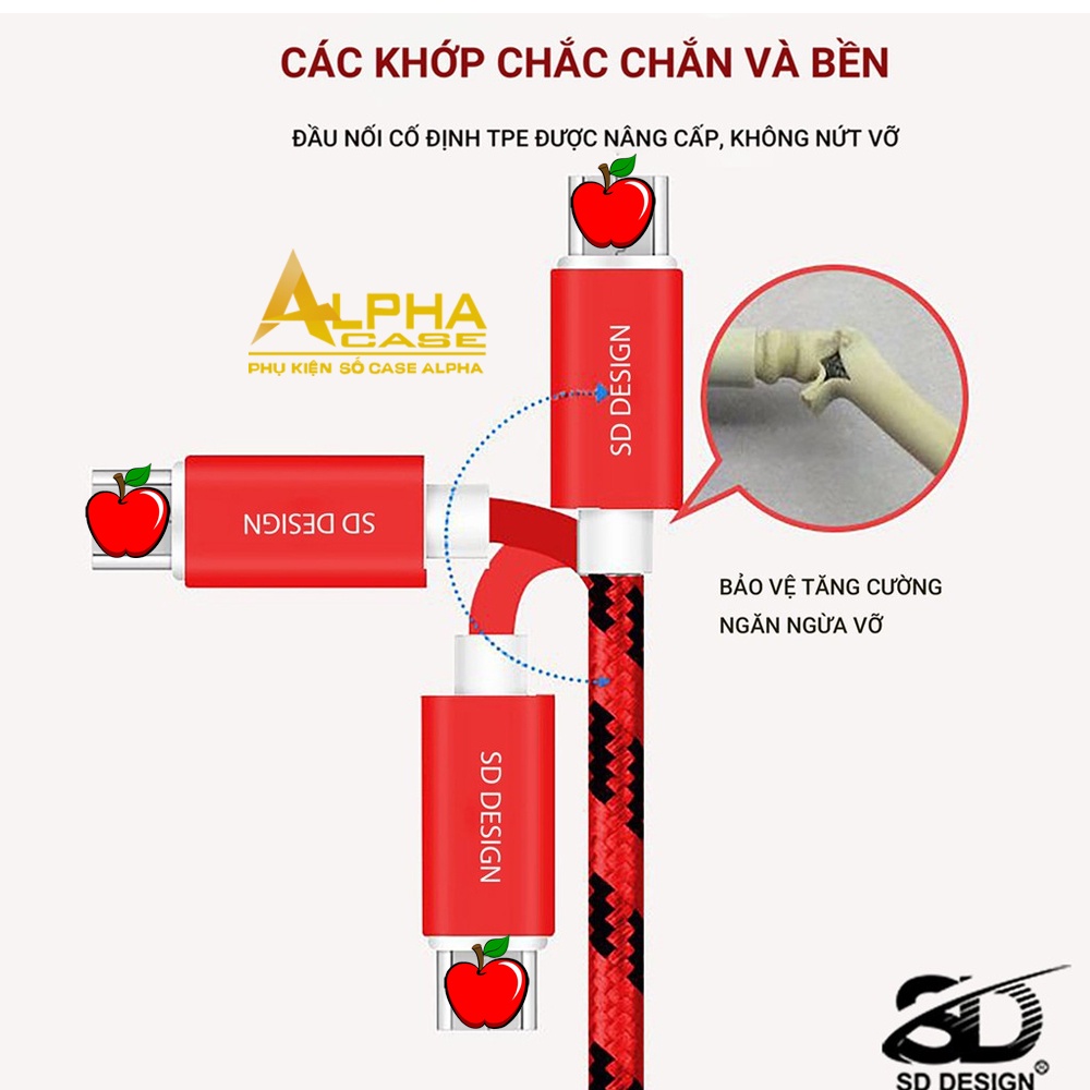 Cáp Sạc iPhone, Micro dây dù chính hãng SD DESIGN L1 sạc điện thoại ip, samsung, oppo ổn định, Bảo Hành 1 Đổi 1