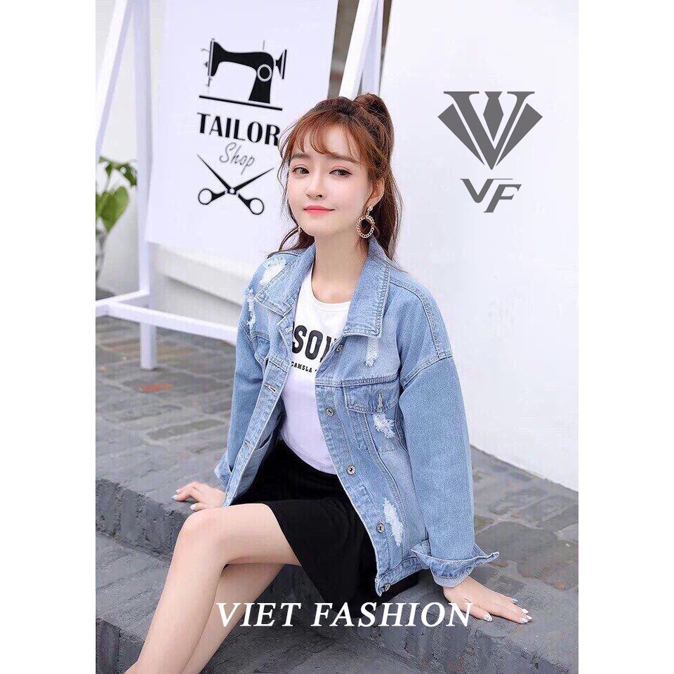 ÁO KHOÁC JEAN NỮ CÁ TÍNH THỜI TRANG XANH 2019 VIET FASHION AK20