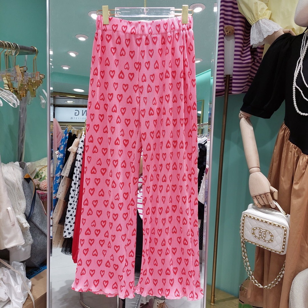 Jiashucheng Hàng Có Sẵn Quần Lụa Lạnh Ống Rộng Lưng Cao Co Giãn Size Lớn Thời Trang Mùa Hè