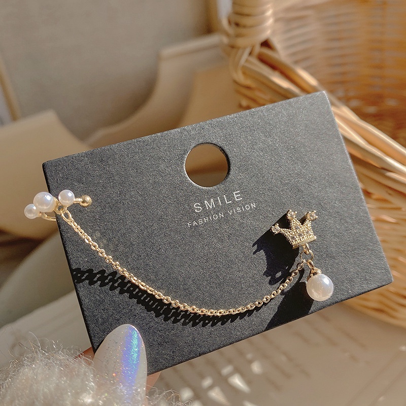 Một Mảnh Bông Tai Dạng Kẹp Xương Cá Đính Ngọc Trai Đơn Giản Chất Lượng Cao Cá Tính Phong Cách Hàn Quốc