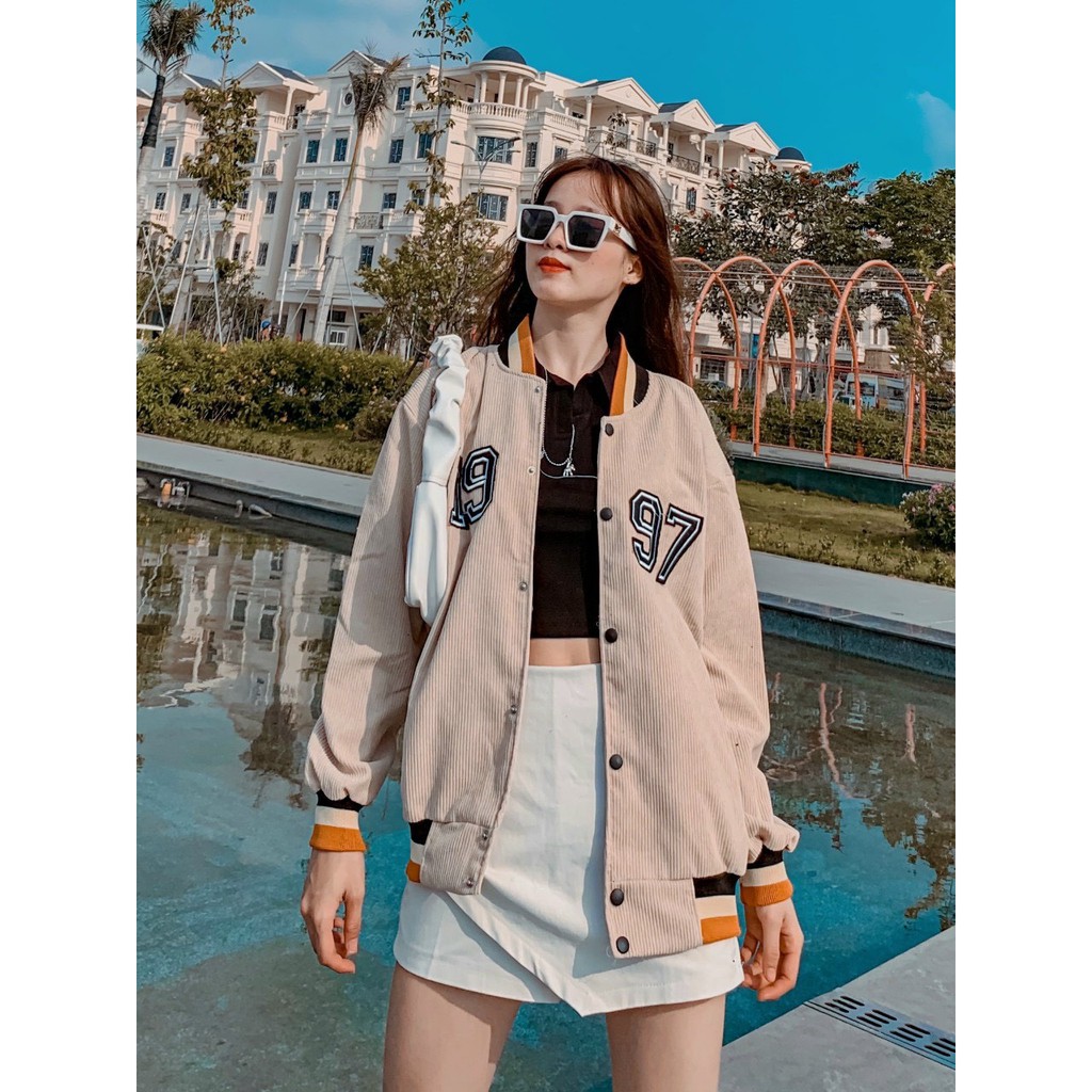 [Ảnh Thật] Áo Khoác Nhung Gân Bomber Jackets 1997 - Chất nhung mịn đẹp Unisex Nam Nữ mặc đẹp cực xinh