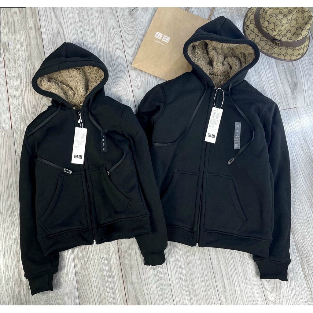 AKN5 - ÁO NỈ ĐEN HOODIE LÓT LÔNG CỪU NAM NỮ | BigBuy360 - bigbuy360.vn