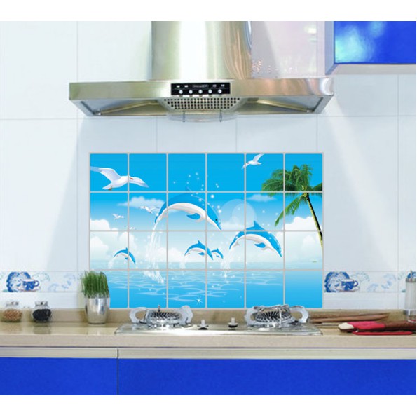 Decal dán bếp tráng nhôm cách nhiệt size lớn - đàn Cá Heo
