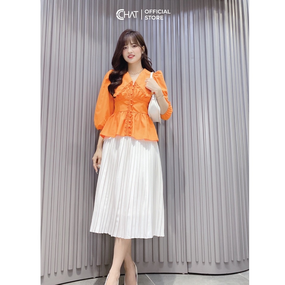 Áo Sơ Mi Nữ 𝐂𝐂𝐇𝐀𝐓 Nhún Eo Bèo Ren Trang Trí Cao Cấp Dáng Suông Phong Cách Trẻ Trung 12ADT8005ST