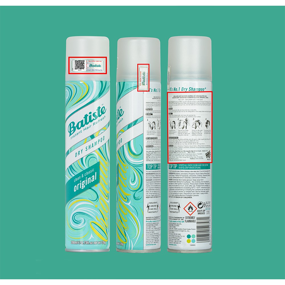 Dầu Gội Khô Batiste Dry Shampoo Mini Size 50ml, Full 200ml Hết Ngứa, Hết Bết Dính Tóc Bồng Bềnh Bóng Mượt Tức Khắc