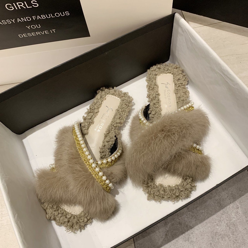 Dép Bông Đi Trong Nhà Đế Bằng Phong Cách Phương Tây Thời Trang Thu Đông