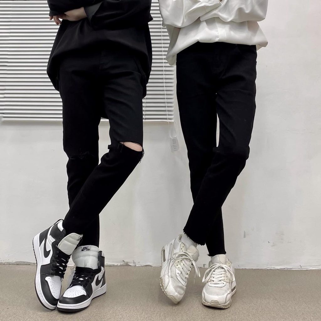Quần jeans rách gối đen - Gin store
