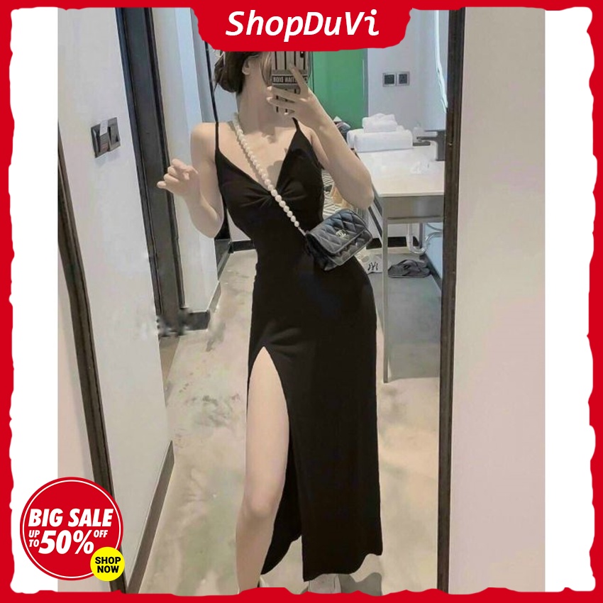 Đầm Thun Body 2 Dây Thun Gân Cổ V Sẻ Tà Xoắn Ngực Mặc Sexy Quyến Rủ Dạo Biển Dạo Phố