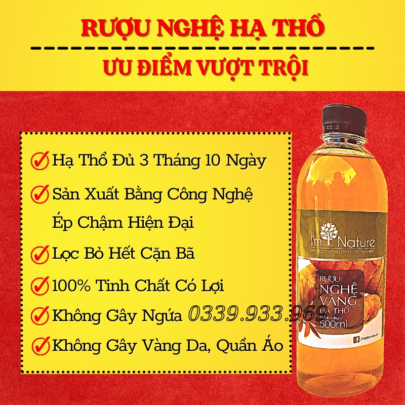 Rượu Nghệ Vàng Hạ Thổ I'm Nature Làm Mờ Thâm Rạn - Sáng Da - Se Khít Chân Lông (500ml)