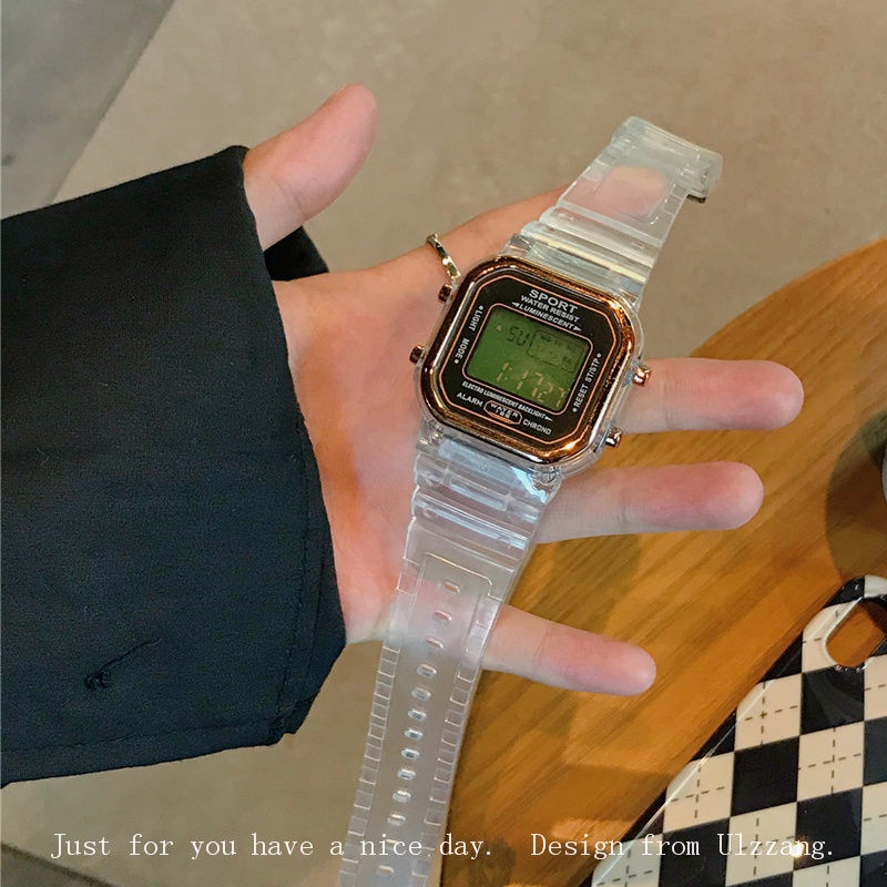Đồng Hồ Điện Tử Trong Suốt Hình Vuông Nhỏ Phong Cách Mori Hàn Quốc Cao Cấp Dễ Phối Đồ