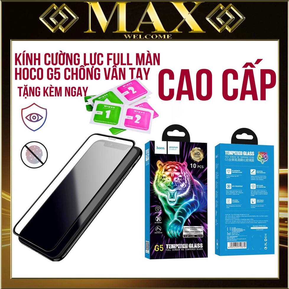 Kính cường lực Full Màn Hoco G5 Chính Hãng Cao Cấp 6/6s/6plus/7/7plus/8/8plus/plus/x/xr/xs/11/12/pro/max/Max