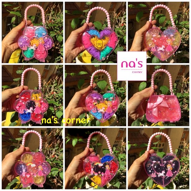 Hộp ví kèm thun cột tóc Thái siêu dày có tay xách cho bé nhiều mẫu dễ thương