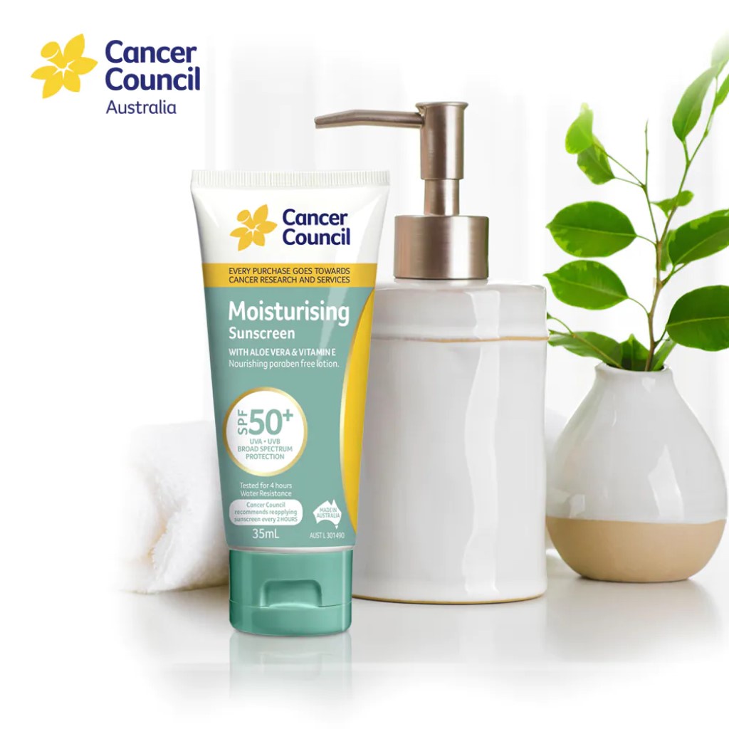 Cancer Council Kem Chống Nắng Moisturising Aloe Vera, Vitamin E dưỡng ẩm SPF50+ 35ml