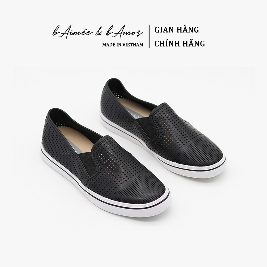Giày Lười Nữ Slip-on bAimée & bAmor Đế Bằng Viền Kẻ Da mềm Dáng Loafer Culaze Thời Trang Công Sở Cao Cấp Hàn Quốc MS0975